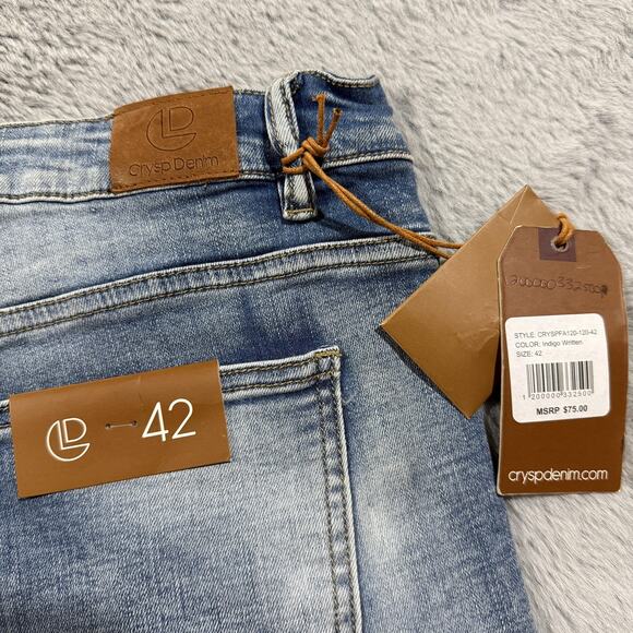 Crysp Denim Jeans Mens 42 Graffiti Art Graphic Distressed Pants Written Indigo 4 - Picture 13 of 16